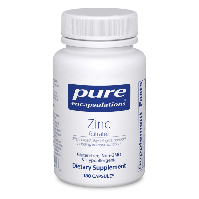 Pure Encapsulations Zinc (Citrate) - for Immune System, Tissue Development & Metabolism* - Mineral Supplement with Enzymes - Highly Absorbable Zinc - Vegan & Non-GMO - 180 Capsules 180 Count (Pack of 1) - BeesActive Australia
