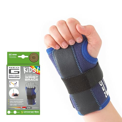 Neo-G Stabilized Kids Wrist Brace - For Carpal Tunnel, Juvenile Arthritis, Joint Pain, Tendonitis, Hand Sprains - Adjustable Compression - Class 1 Medical Device – One Size – Right Hand – Blue
