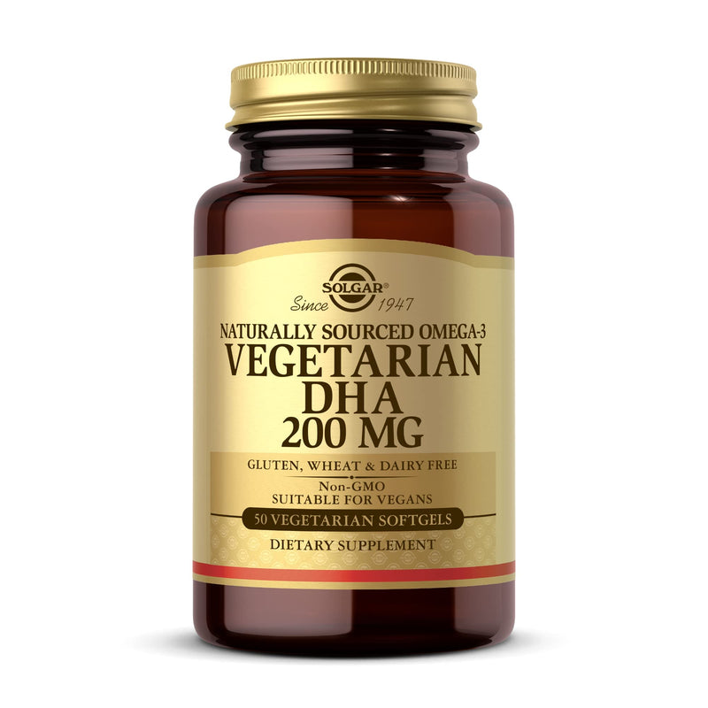Solgar Vegetarian DHA 200 mg - 50 Vegetarian Softgels - Naturally Sourced Omega-3 - Vegan, Gluten Free, Dairy Free - 50 Servings - BeesActive Australia