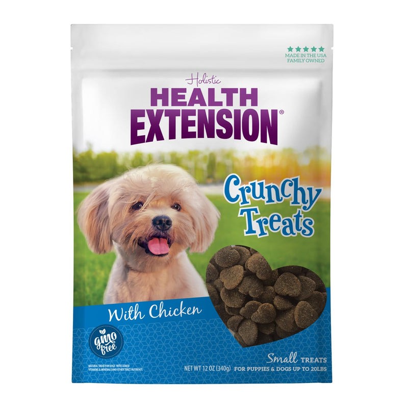 Health Extension Heart-Shaped Crunchy Biscuits, 12oz (340g) – Chicken Flavor, GMO-Free Dog Training Treats for Small Breeds, Added Vitamins & Minerals 12 Ounce (Pack of 1)