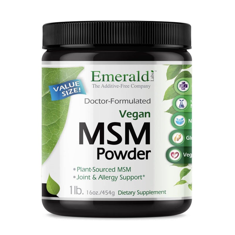 Emerald Labs MSM Powder - Plant-Sourced Methylsulfonylmethane Supplement for Liver Detox, Joint Health, Skin Health & More - Vegan, Gluten-Free - 16 oz 1 Pound (Pack of 1) - BeesActive Australia