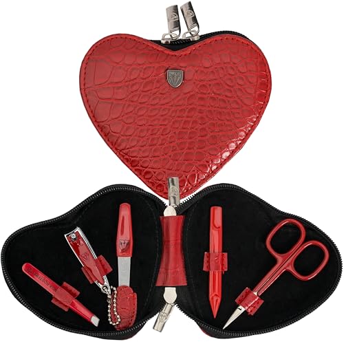 3 Swords Germany - brand quality 5 piece manicure pedicure grooming kit set for professional finger & toe nail care tweezers file clipper fashion leather case in gift box, Made by 3 Swords (17719) CROCO RED - CUTICLE SCISSORS