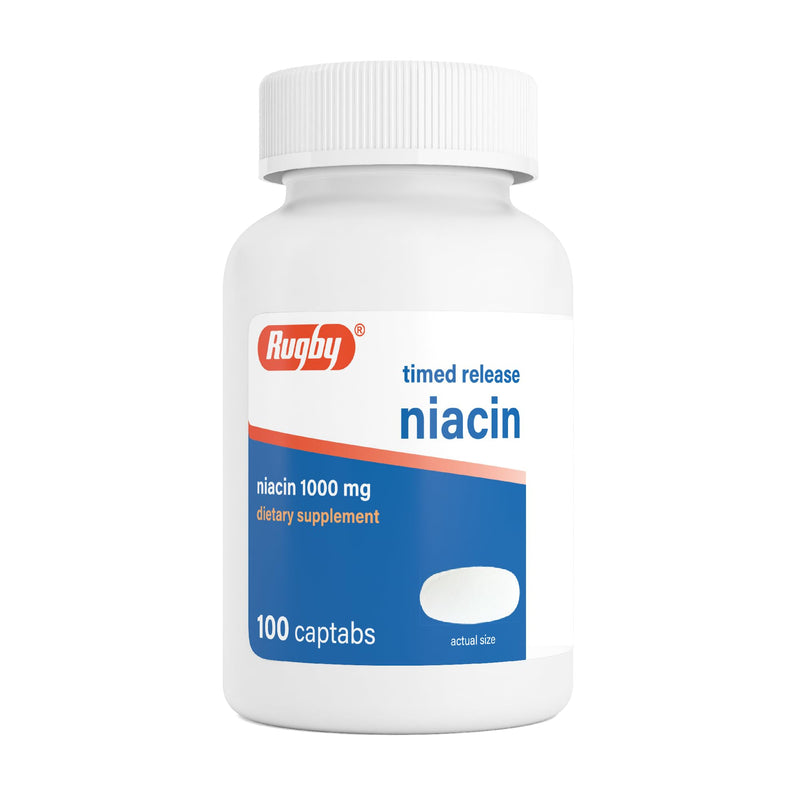 Rugby Timed-Release Niacin 1000mg Captabs for Adults, 100 Count (1-Pack) | Dietary Supplement for Energy, Circulation and Metabolism Support, Controlled Release to Help Minimize Flushing 100 Count (Pack of 1)