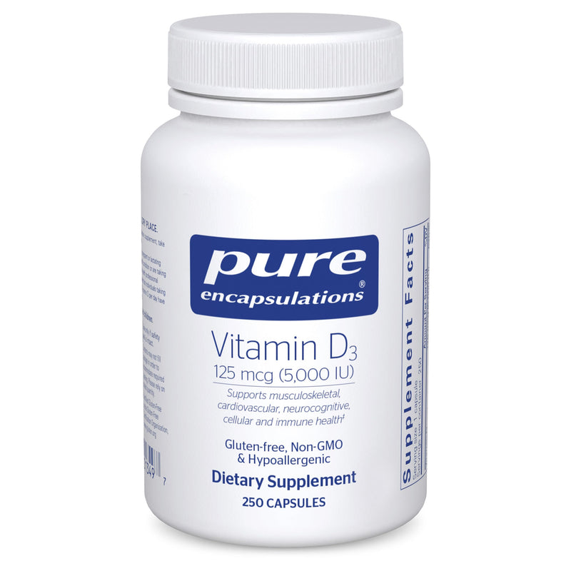 Pure Encapsulations Vitamin D3 125 mcg (5,000 IU), 250 Capsules | Supplement to Support Bone, Joint, Breast, Heart, Colon, and Immune Health*, with Vitamin D 250 Count (Pack of 1)