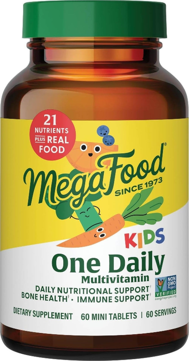 MegaFood Kids One Daily Multivitamin with 21 Key Nutrients, 60 Mini Tablets | Mini Multivitamin for Kids, Supports Immune, Cellular Energy, Teeth & Bone health, Non-GMO, Vegetarian, 60 Servings 60 Count (Pack of 1)