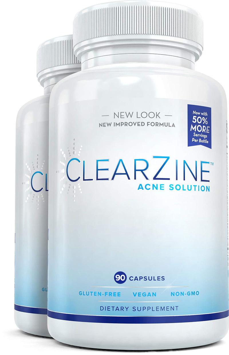 (2 Bottles) Acne Pills, Clear Skin Supplement for Teens & Adults | Vegan Friendly, All-Natural, Gluten Free Formula for Skin Clarity & Blemish Support, 90 Caps Each