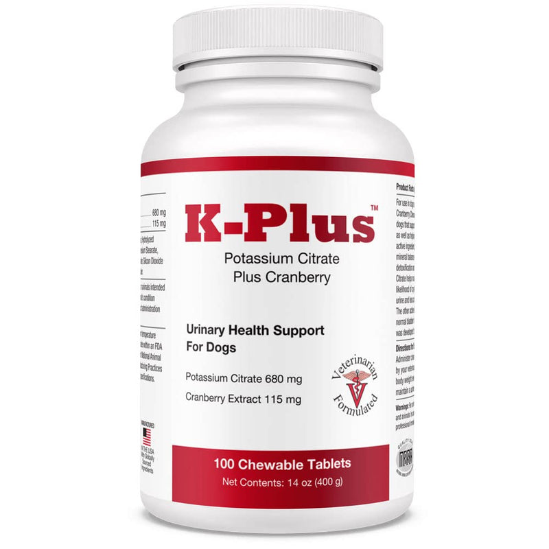 K-Plus Potassium Citrate Plus Cranberry Supplement for Dogs - UTI Remedy Chewable Tablets - Supports Bladder Health - For Every Dog Breed (100 Tabs) - BeesActive Australia