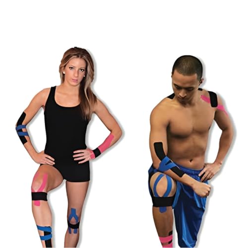 Pro-Tec Athletics Kinesiology Tape, Pre-Cut Strips for Muscle Tightness, Soft Tissue Support, Circulation, Reduced Fatigue Pink/Black