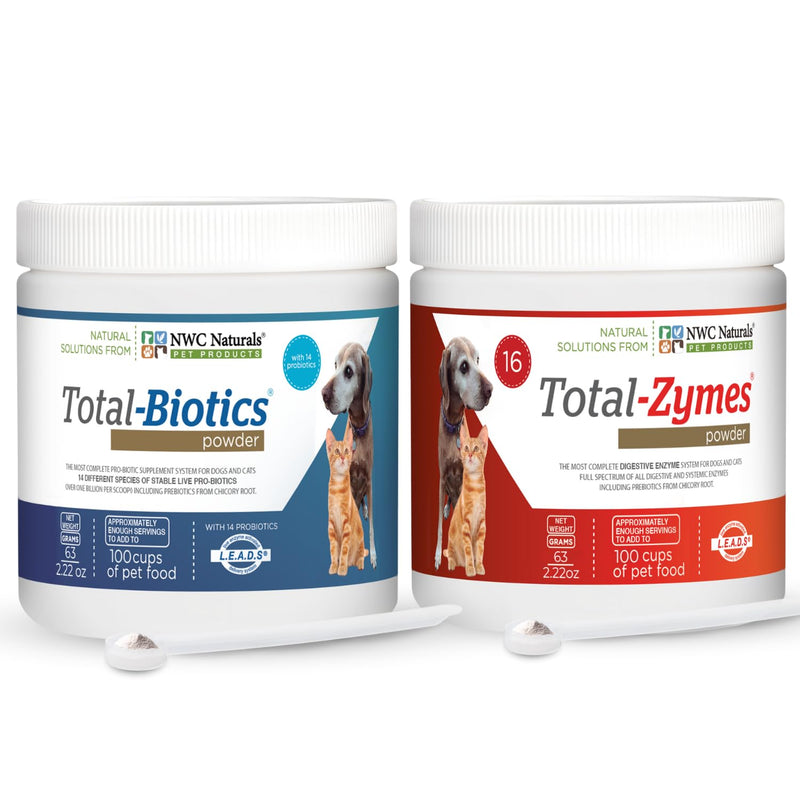 NWC Naturals Mini Twin Pack Probiotics for Dogs and Cats, Digestive Enzymes Powder, Dog Probiotic Supplement, Pet Vitamins and Supplements, Digestive Support for Cats and Dogs, 2.22 oz Each 2.2 oz