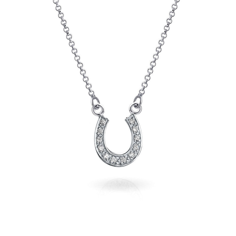 CZ Pave Cubic Zirconia Lucky Good Luck Horseshoe Pendant Necklace Western Jewelry For Women Teen 14K Gold Plated .925 Sterling Silver Clear - BeesActive Australia