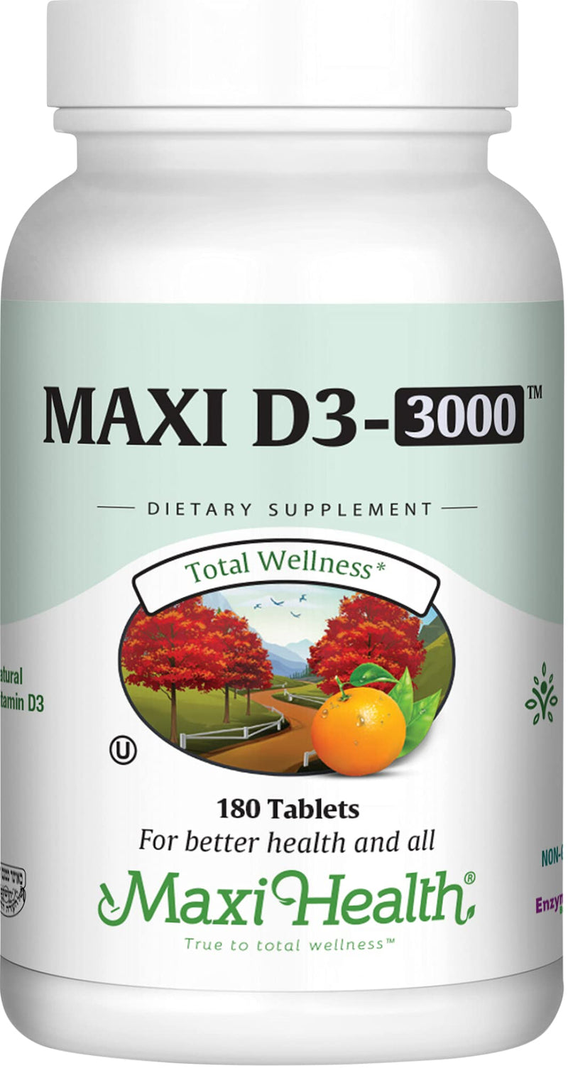 Maxi Health Vitamin D3 3000 IU 75 mcg Vitamin D Supplement for Healthy Bones, Teeth, Immune Support - VIT D3 Supplement Easy to Swallow Non-GMO, Supplement for Men and Women – Kosher (180 Tablets) | Kosher | Vitamin D Immune Support Supplement | Calciu...