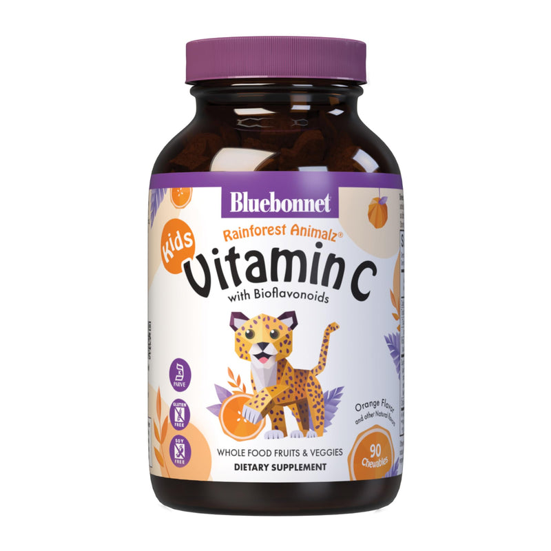 Bluebonnet Nutrition Rainforest Animalz Vitamin C Animal Shape Chewable Tablets, 250mg of Vitamin C, Soy-Free, Gluten-Free, Kosher Certified, Dairy-Free, Vegan, 90 Tablets, 45 Servings, Orange Flavor | Vegan, Kosher Certified, Gluten-Free, Soy-Free, Da...