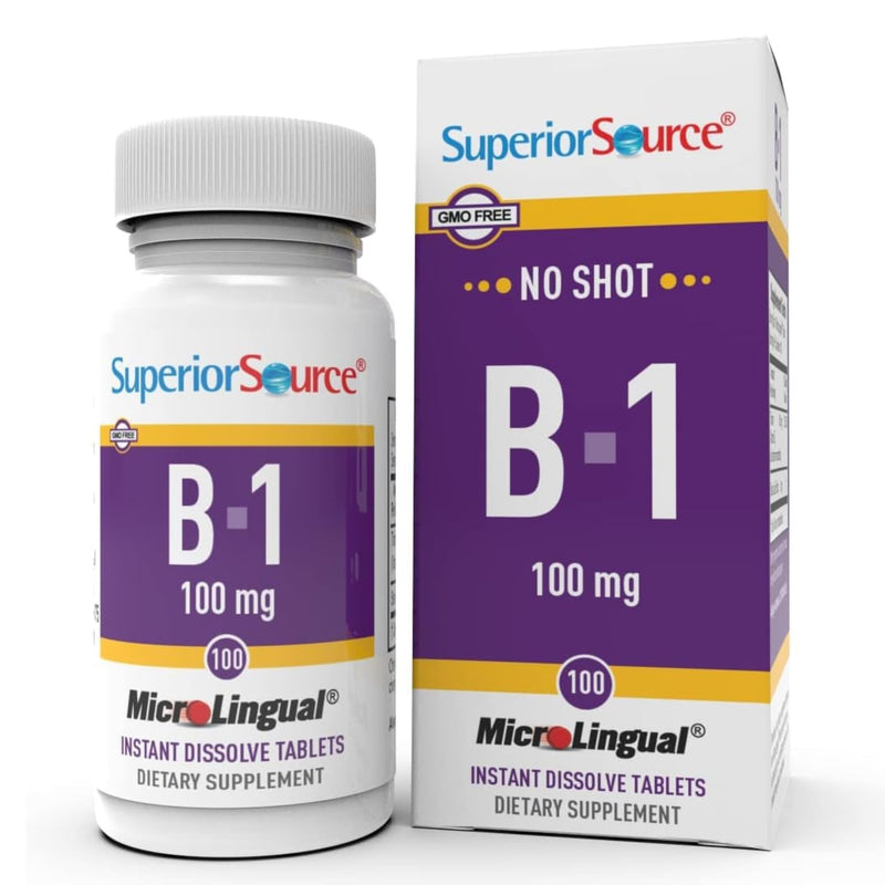 Superior Source B-1 100 mg - Vitamin B Supplement Supports Healthy Energy & Growth - Nervous & Digestive System Support Formula with Thiamin - 100 Sublingual Dissolving Tablets 100 Count (Pack of 1)