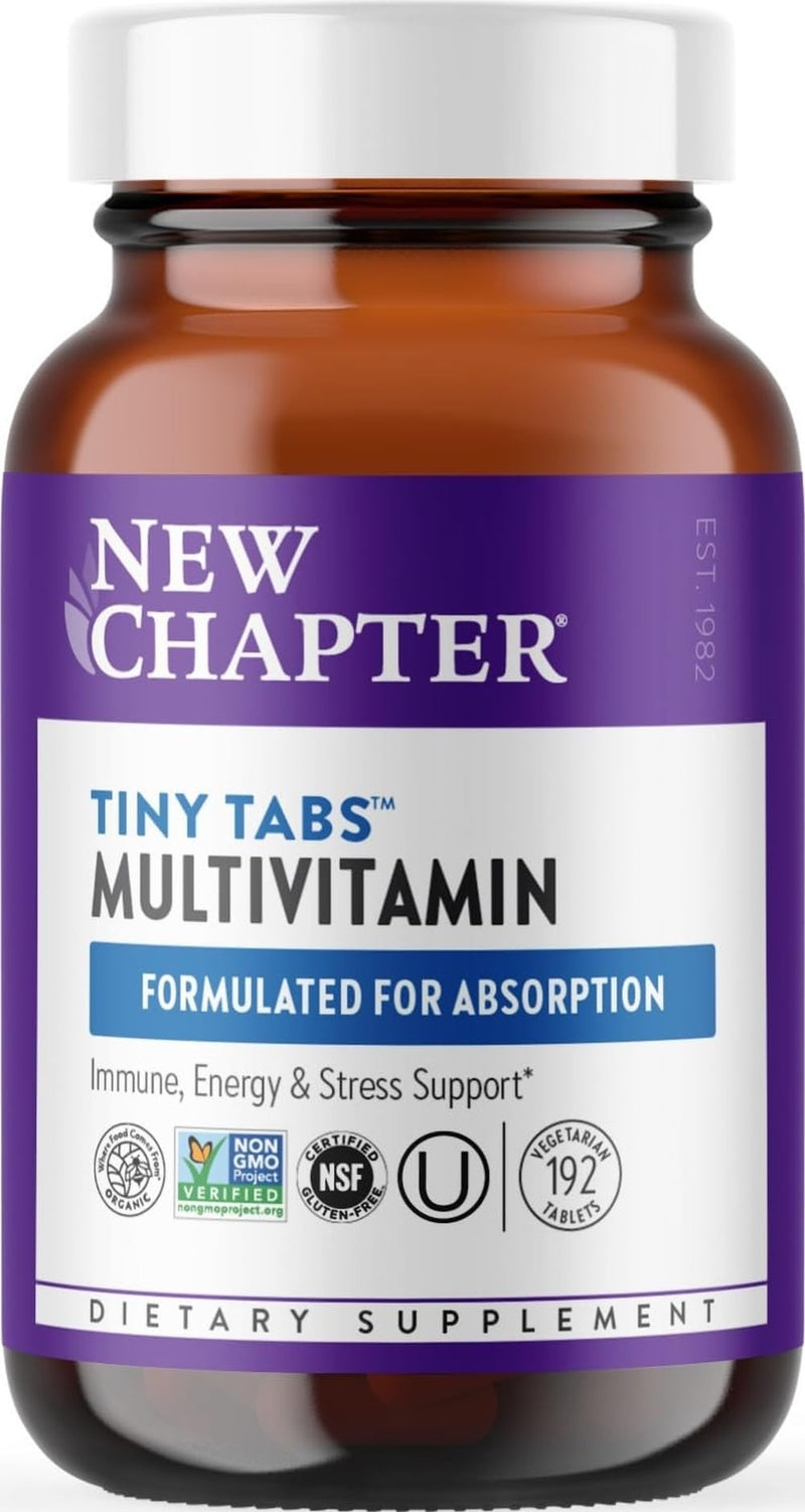 New Chapter Tiny Tabs Daily Multivitamin with 20+ Nutrients, 192 Count | Immune, Cellular Energy, and Stress Support with Vitamin D3 and B Vitamins, Easy-to-Take Small Tablets, Non-GMO 192 Count (Pack of 1) Tiny Tab Multivitamin