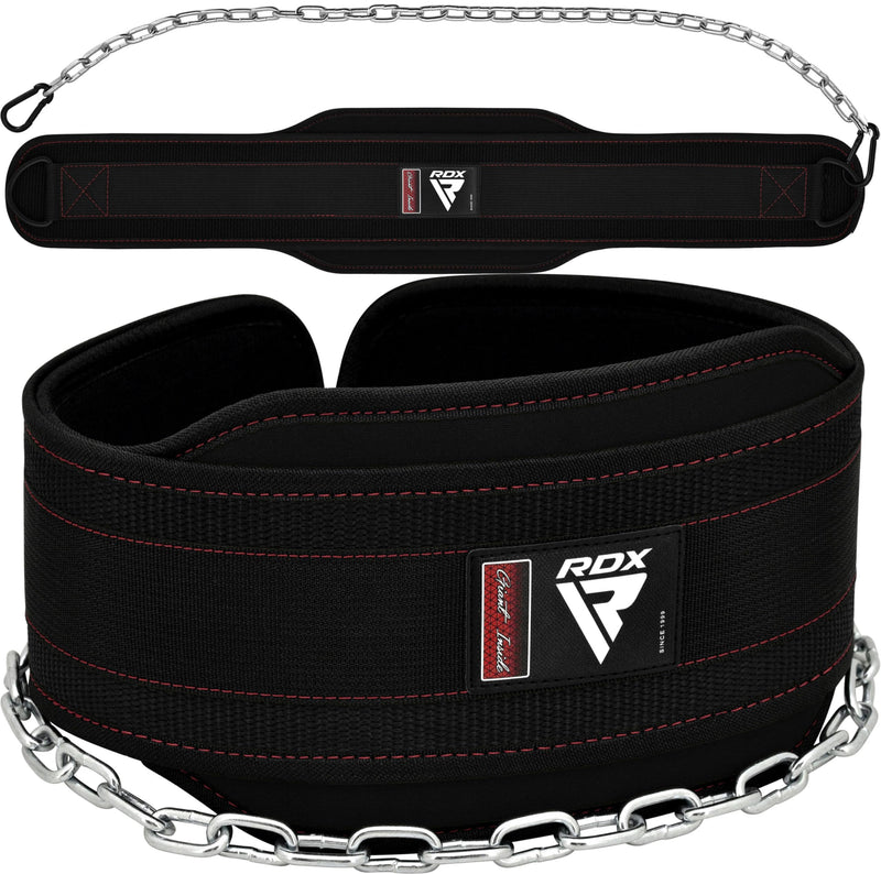 RDX Dip Belt for Weight Lifting, Heavy Duty 36 Inch Adjustable Steel Chain, Dipping Belt Chin Pull Ups Gym Training Bodybuilding Powerlifting Fitness Workout, 6” Padded Neoprene Back Support Men Women Black