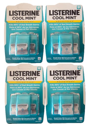 Listerine Cool Mint Pocketpaks Breath Strips, 12-24-Strip Pack Total 288 Strips