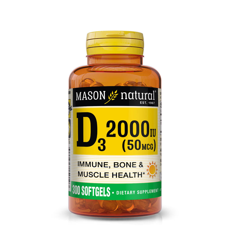 MASON NATURAL Vitamin D3 2,000 IU Ultra Strength, Supports Bone Density, Strength & Immune Health, 300 Softgels 300 Count (Pack of 1) 2000 IU