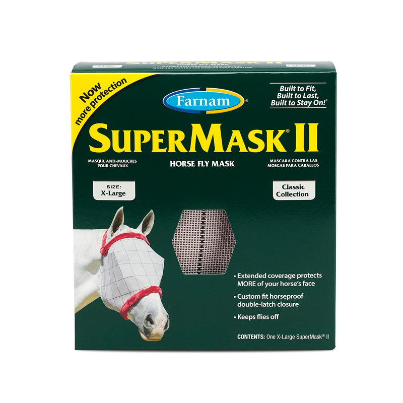 Farnam SuperMask II Fly Mask without Ears for Larger Horses, Full Face Coverage and Eye Protection from Insect Pests, Structured Classic Styling Mesh with Plush Trim, XL Size X-Large - BeesActive Australia