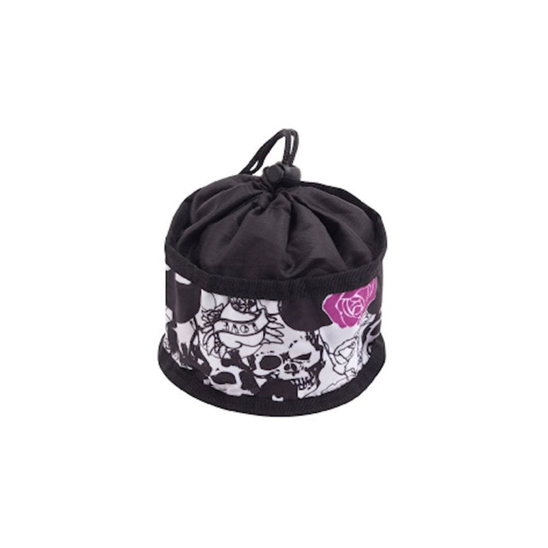 Doggles Foldable Travel Bowl, Black Skull Roses - Large 7 in daimeter