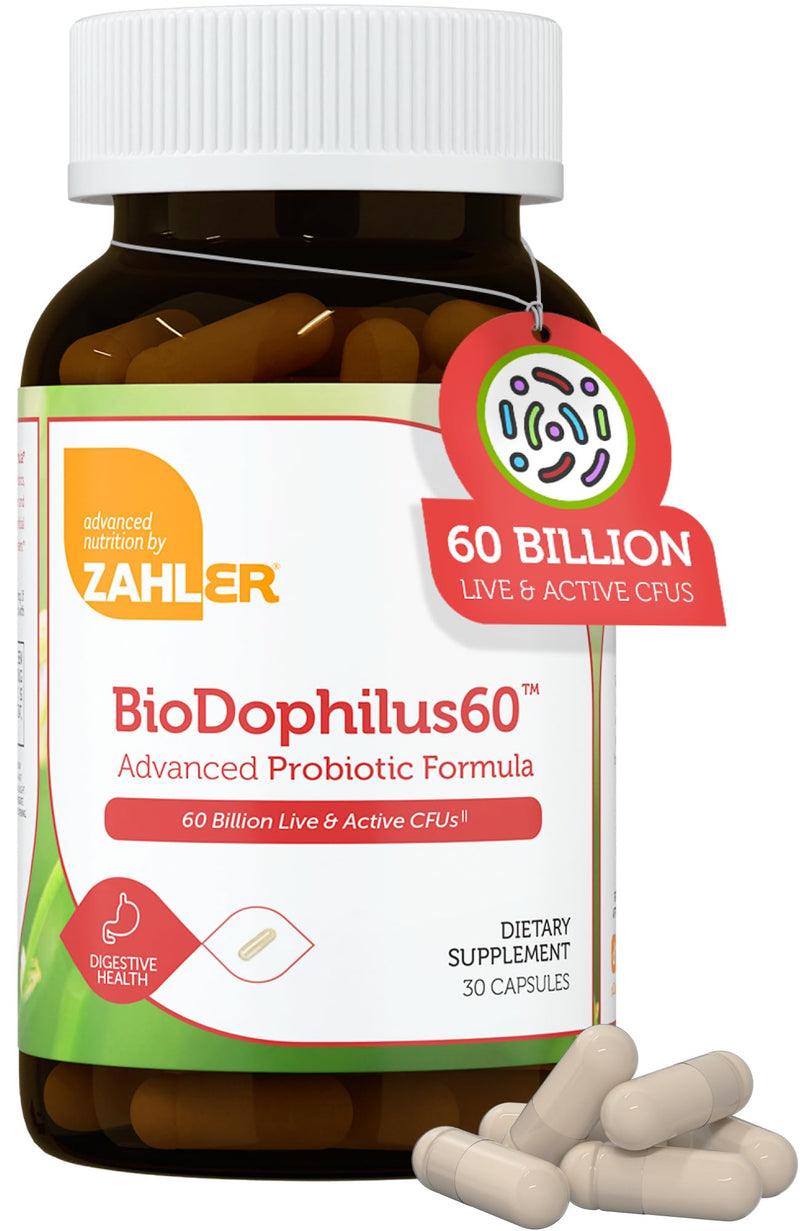 Zahler Biodophilus, 60 Billion Live Cultures Per Serving, Supports Digestive Health,Certified Kosher, 30 Capsules 30 Count (Pack of 1)