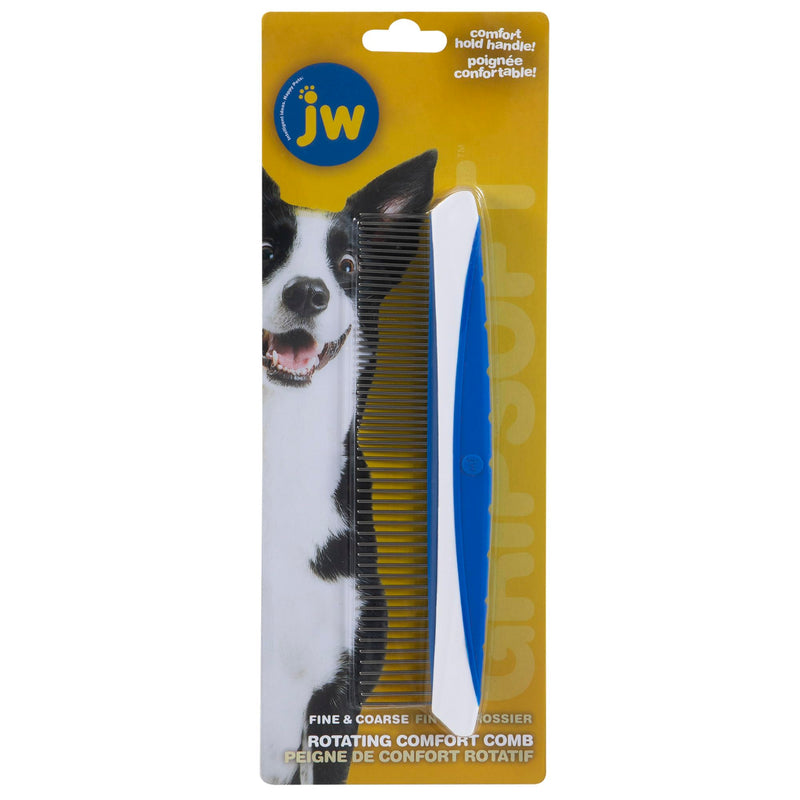 JW Pet Company 8-Inch Gripsoft Rotating Comfort Comb, Fine and Coarse,Gray/Yellow 1 Pack - BeesActive Australia