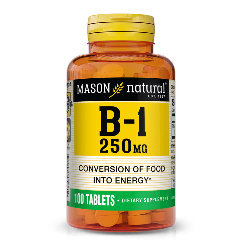 MASON NATURAL Vitamin B1 Thiamine 250 mg, Support Energy, 100 Day Supply | 250 mg high-potency thiamine to support energy production, normal metabolism & nervous system function 100.0