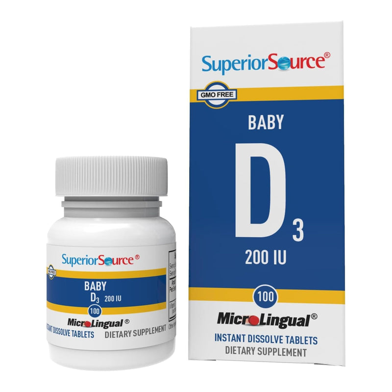 Superior Source Baby Vitamin D3 - Immune Support Supplement - Aids Healthy Bones & Teeth - Non-GMO & Gluten-Free - 100 MicroLingual Instant Dissolve Tablets 100 Count (Pack of 1)