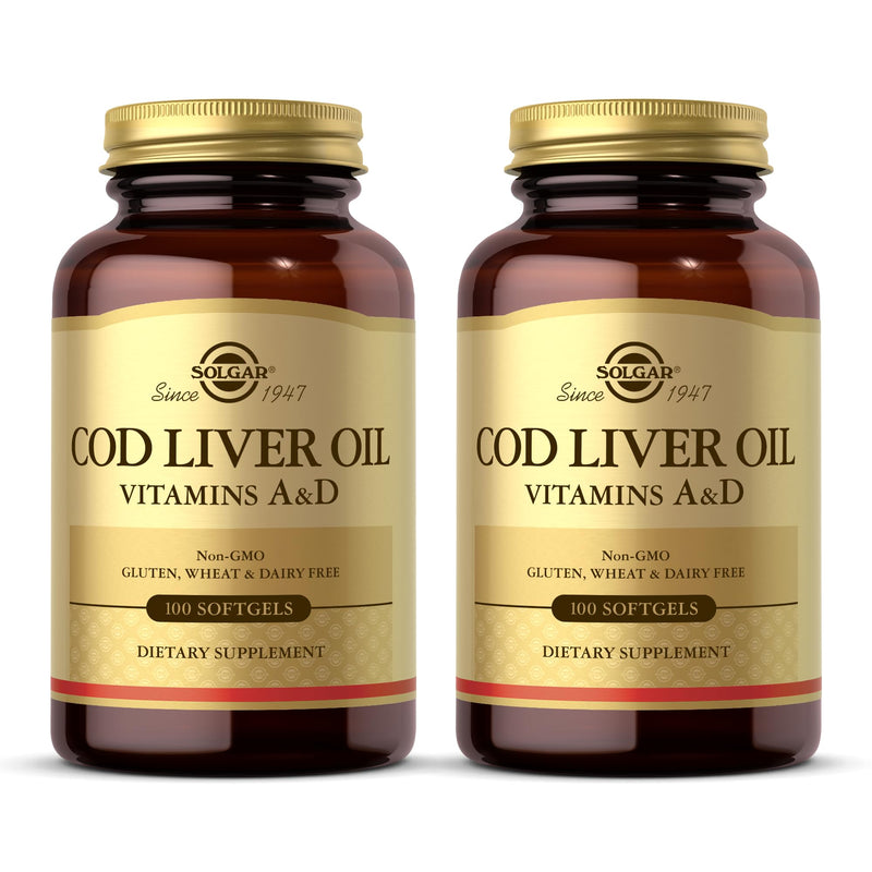 Solgar Cod Liver Oil - 100 Softgels, Pack of 2 - Provides Vitamins A & D - Non-GMO, Gluten Free - 200 Total Servings 100 Count (Pack of 2)