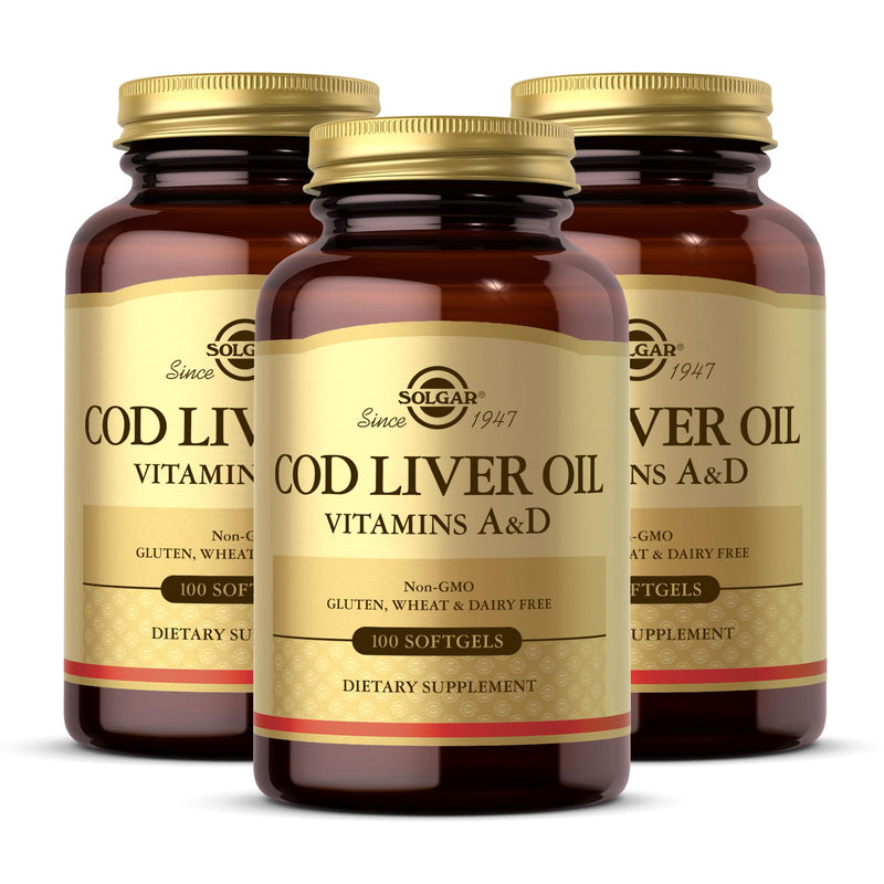 Solgar Cod Liver Oil - 100 Softgels, Pack of 3 - Provides Vitamins A & D - Non-GMO, Gluten Free - 300 Total Servings 100 Count (Pack of 3)