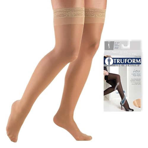 Truform Sheer Compression Stockings, 8-15 mmHg, Women's Thigh High Length, 20 Denier, Beige, X-Large X-Large (1 Pair)