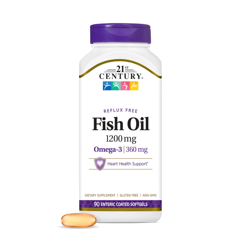21st Century Fish Oil 1200mg Enteric Coated Softgels, Omega-3, 90 Count | Omega-3 Fish Oil 1200 mg with 360 mg EPA & DHA, Heart Health Support, Enteric-Coated & Easy to Digest, 90-count Softgels 90 Count (Pack of 1)