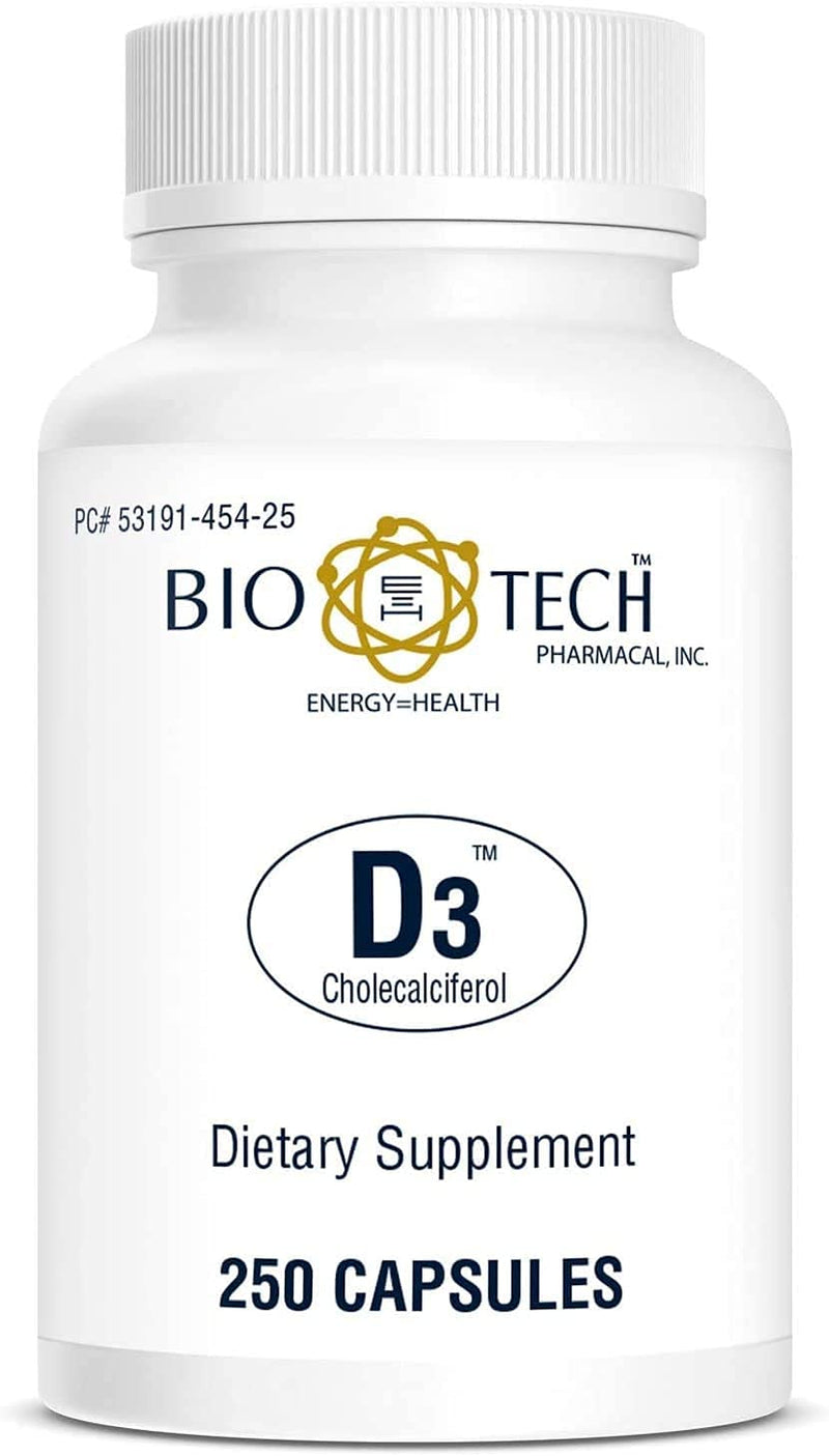 Bio-Tech Pharmacal D3 (1,000 IU), 250 Capsules – All-Natural Supplement – Supports Bone & Immune Health – No Dairy, Fish, Gluten, Peanut, Shellfish, & Soy – No Artificial Colors Standard Packaging