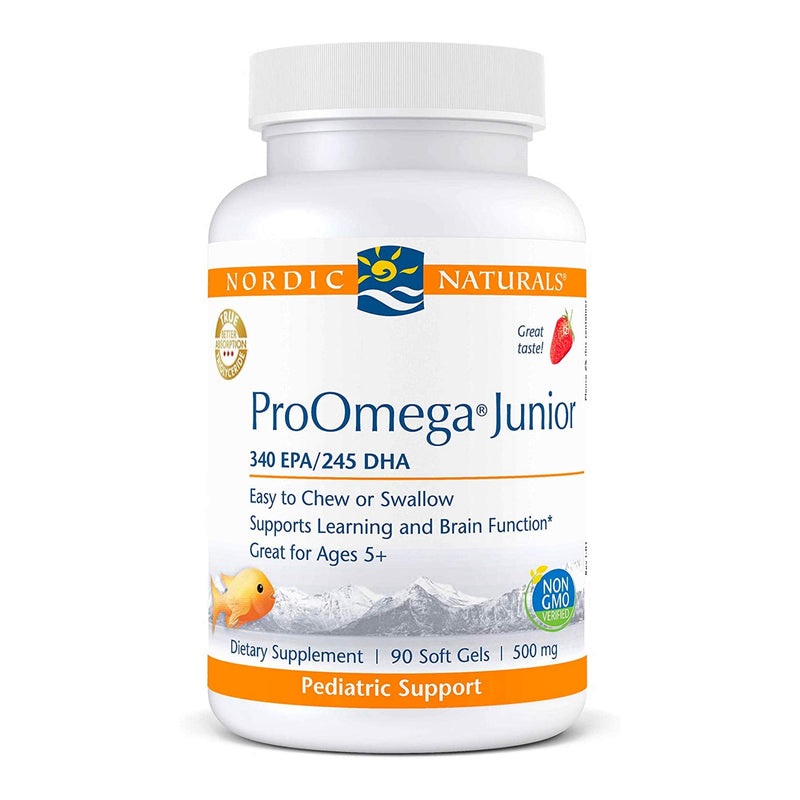 Nordic Naturals ProOmega Junior - Fish Oil, 340 mg EPA, 245 mg DHA, Support for Healthy Neurological, Nervous System, Eye, and Immune System Development*, Strawberry Flavor, 90 Soft Gels | 340 mg EPA, 245 mg DHA, Support for Healthy Neurological, Nervo...