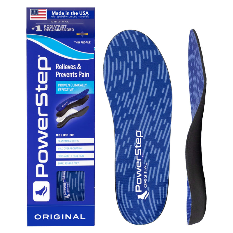 PowerStep Original Insoles, Arch Pain Relief Orthotics for Tight Shoes, Foot Support for Plantar Fasciitis, Mild Pronation, Foot & Arch Pain, Shoe Inserts for All, Made in The USA (M 6-6.5/W 8-8.5) Blue/Black Men's 6-6.5 / Women's 8-8.5
