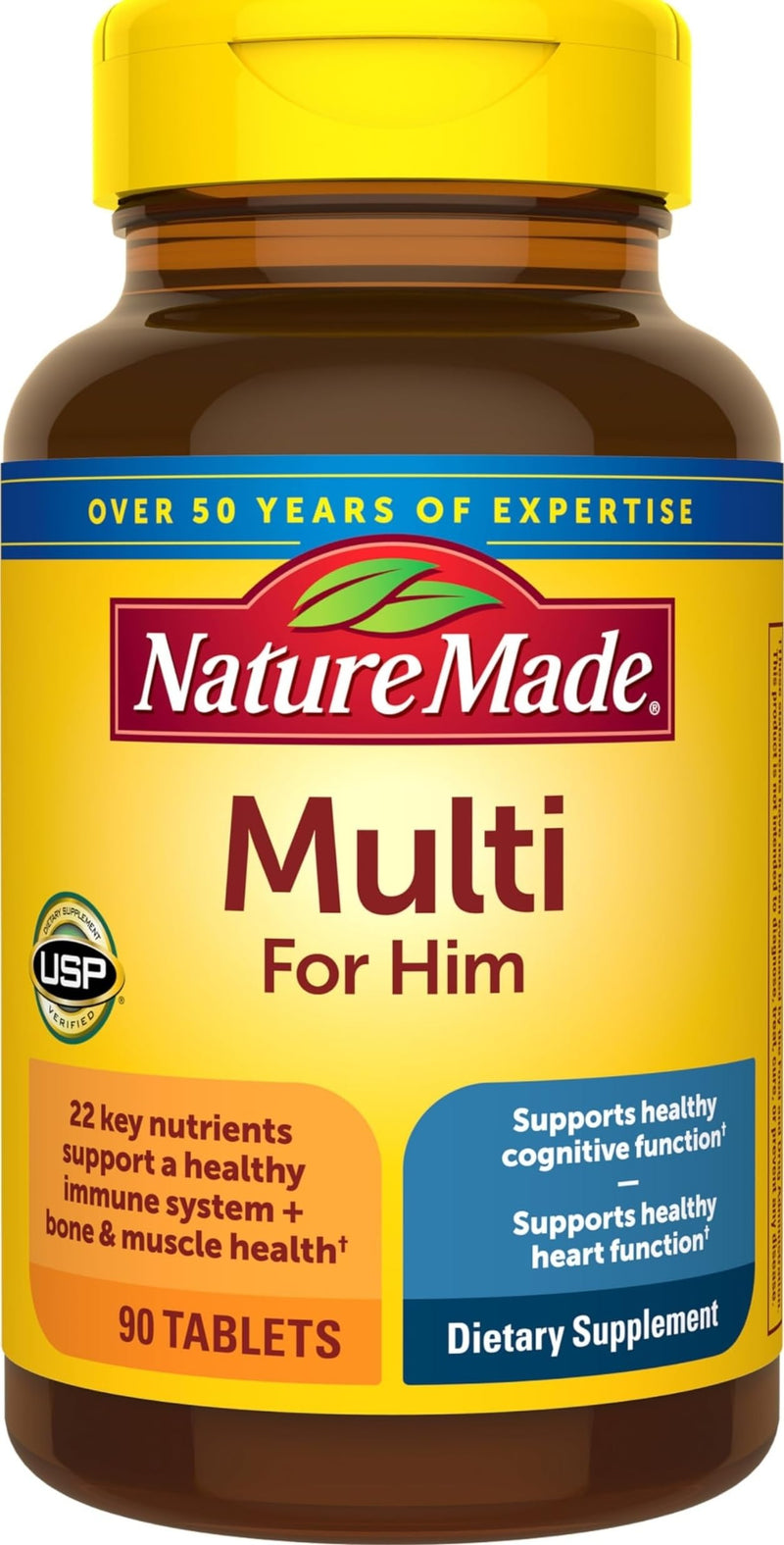 Nature Made Multivitamin for Him, Mens Multivitamin, 90 Tablets | Mens Multivitamins with No Iron for Daily Nutritional Support, Nature Made Multi Mens Vitamins & Minerals, 90 Day Supply 90 Count (Pack of 1)