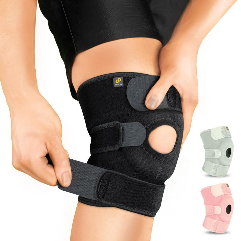 Bracoo Knee Support Brace for Men Women, Adjustable Compression Sleeve Wrap Patellar Pad Tendon - Arthritis Pain, meniscus tear, Injury Recovery, Running, Workout, KS10 Black 1 Count (Pack of 1) - BeesActive Australia