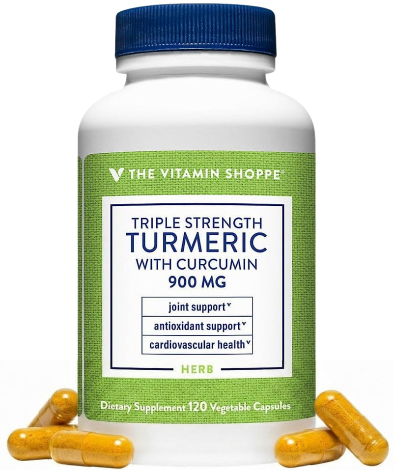 The Vitamin Shoppe Brand Triple Strength Turmeric 900 MG, 120 Capsules | Includes BioPerine (Black Pepper Extract), Joint Mobility & Antioxidant Support, Vegetarian, Gluten Free Unflavoured 120 Count (Pack of 1)