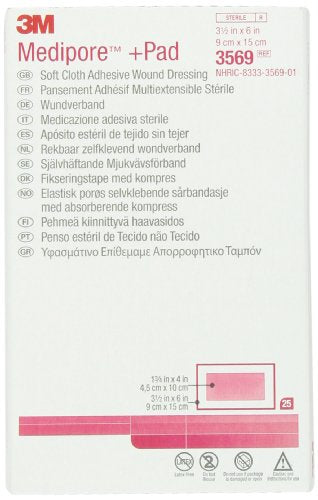 3M™ Medipore™ +Pad Soft Cloth Dressing, 3569, Dressing - 3-1/2 in x 6 in 1