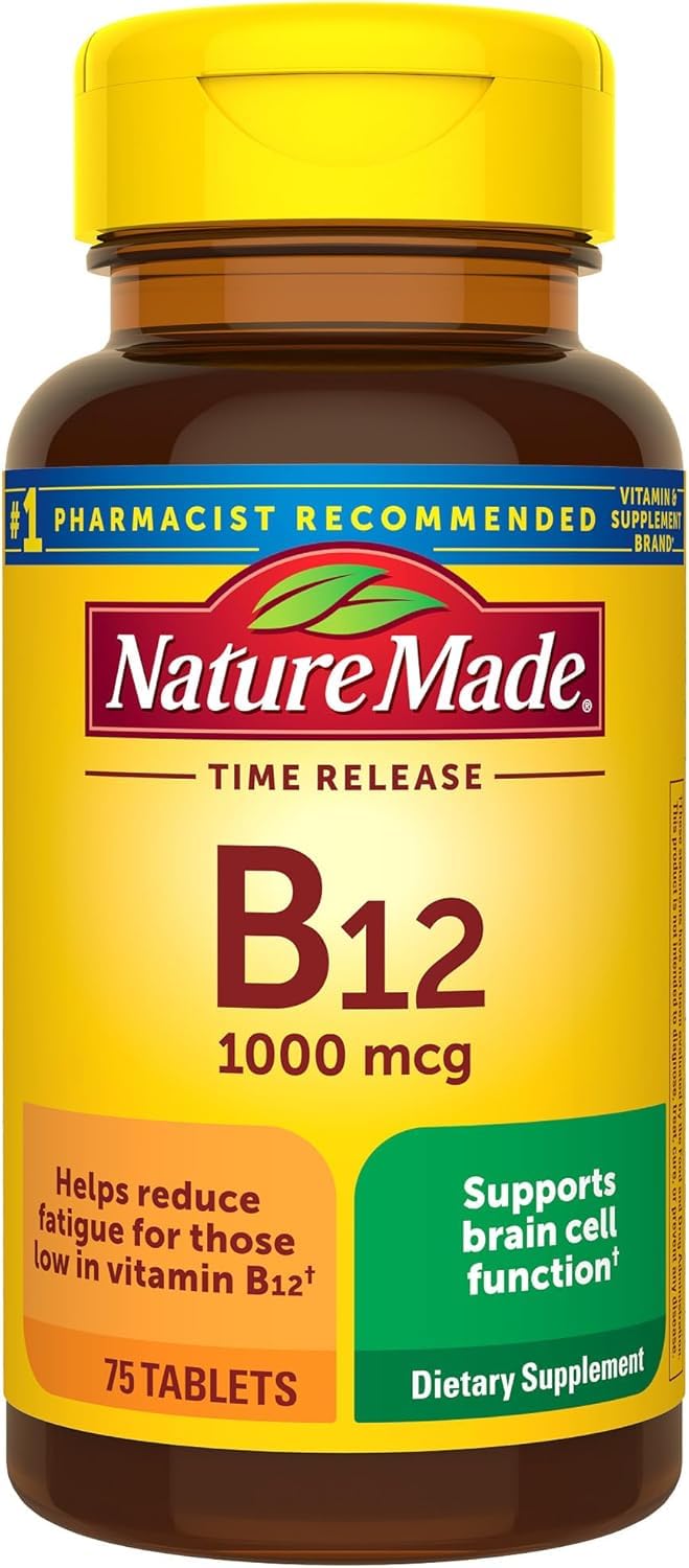 Nature Made Vitamin B12 1000 mcg, Dietary Supplement For Energy Metabolism Support, 75 Time Release Tablets, 75 Day Supply 75 Count (Pack of 1)