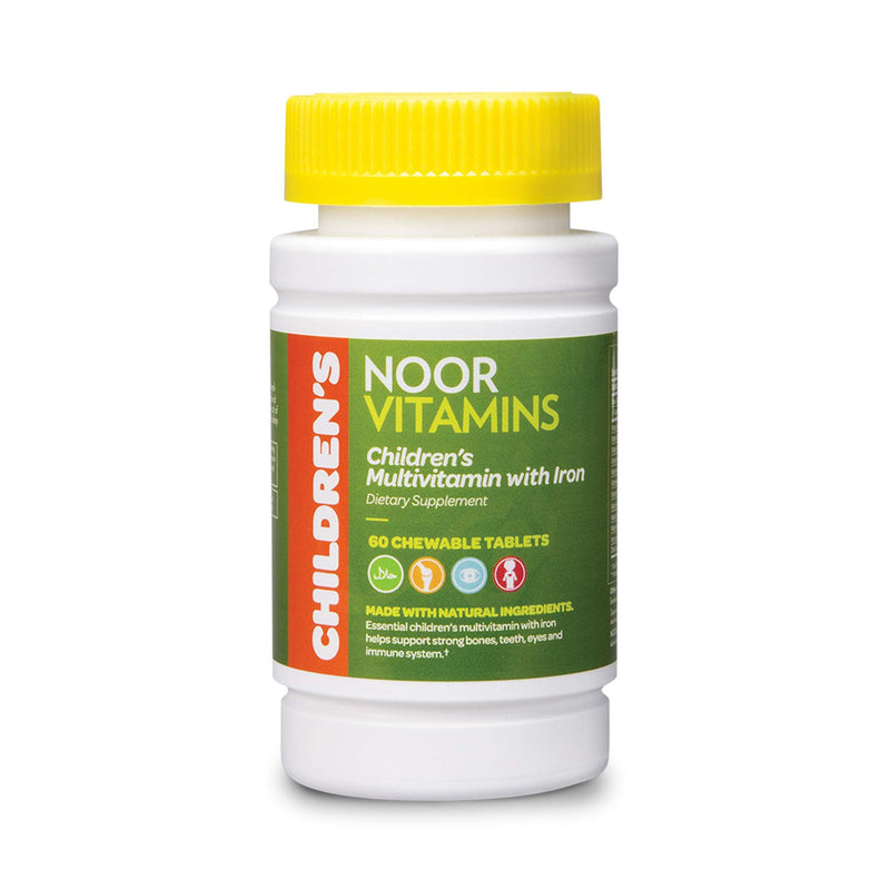Noor Vitamins Halal Kids Multivitamin Chewable: Essential Vitamins for Immune, Bone & Eye Health with Iron - Non GMO & Gluten Free - Halal Vitamins 60 Count (2 Month Supply)