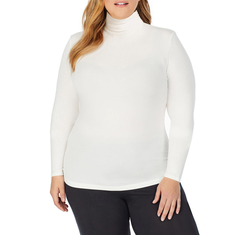 Cuddl Duds Women's Softwear with Stretch Long Sleeve Turtle Neck Top Large Ivory