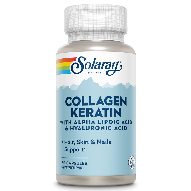 SOLARAY Collagen Keratin with Alpha Lipoic Acid & Hyaluronic Acid, 60 Caps | Hair, Skin, Nail & Joint Support, Types I, II & III Collagen with Keratin, 30 Servings, Lab Verified