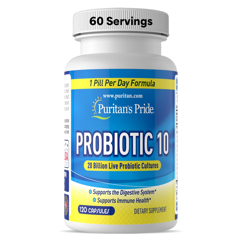 Puritan's Pride Probiotic 10 with Vitamin D, 120 Count | To support immune function 120 Count (Pack of 1)