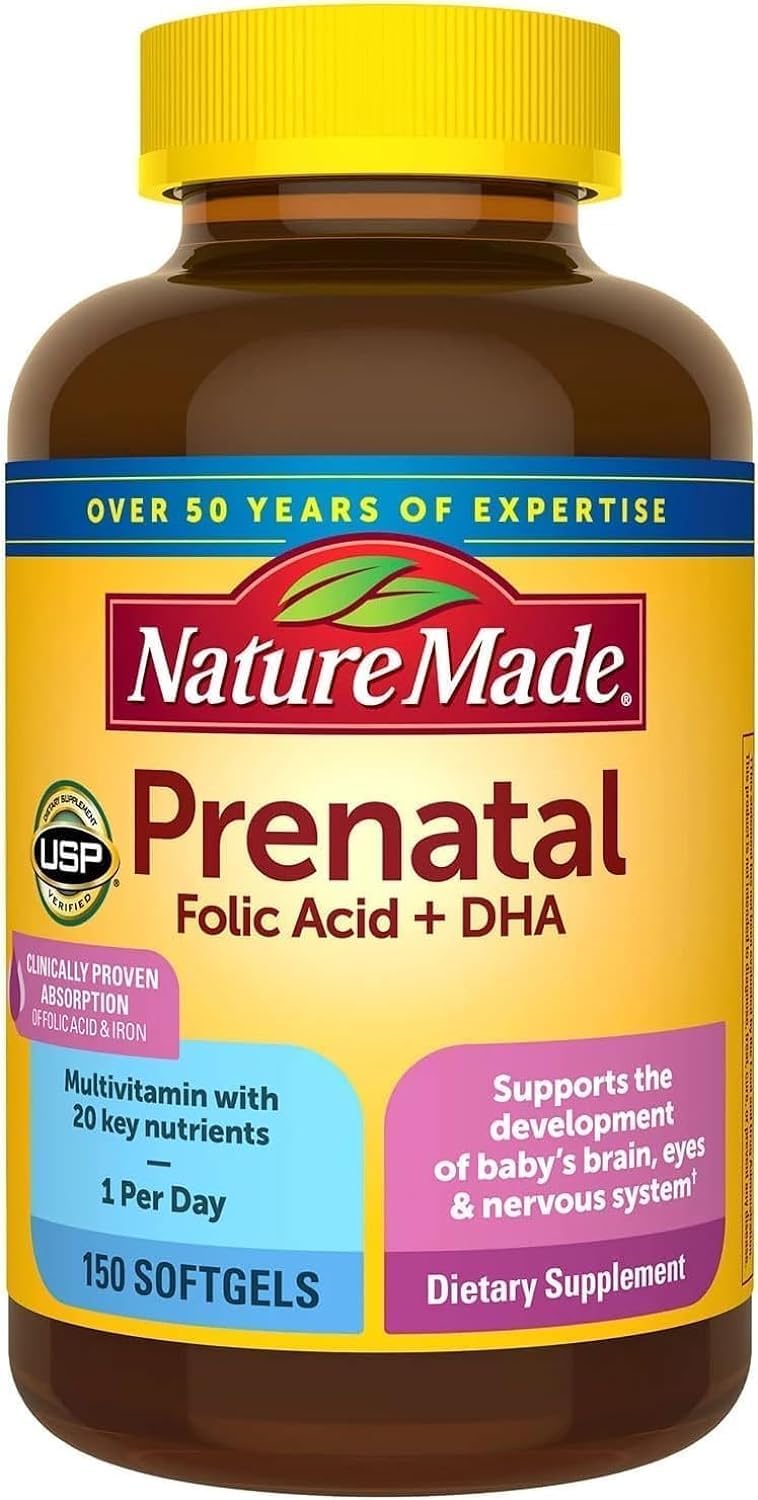 Nature Made Prenatal + Dha 200 mg Dietary Supplement (Netcount 150 Soft Gels), 150Count () Unflavored 150 Count (Pack of 1)