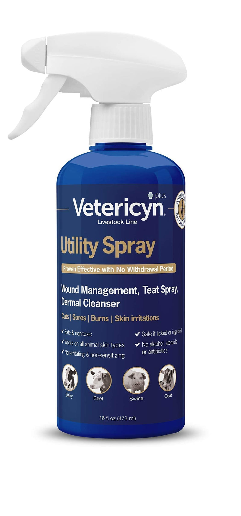 Vetericyn Plus Livestock Utility Spray | Wound Care Spray, Teat Spray, Dermal Cleanser - Made in USA - 16-ounce - BeesActive Australia