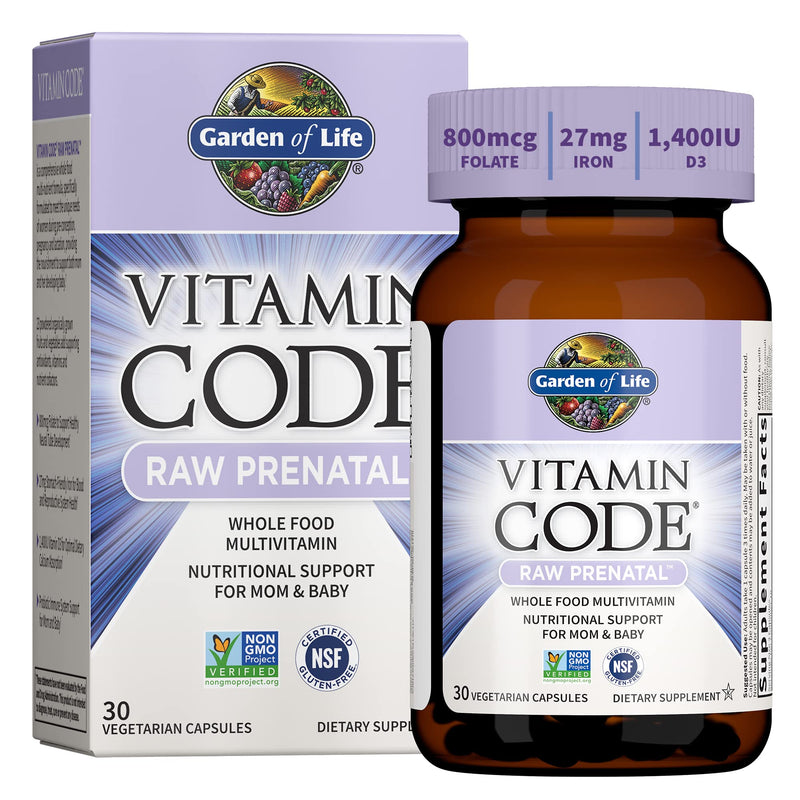 Garden of Life Vitamin Code Raw Prenatal Multivitamin, 10 Day Supply | Iron, Folate, Probiotics and Whole Food Nutrients, Immune and Cellular Energy Support, Non-GMO, Gluten-Free, Kosher 30 Count (Pack of 1)