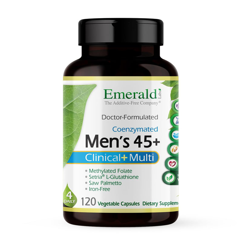 EMERALD LABS Men's 45 Plus Clinical Multi, 120 Capsules (30 Servings) | Multivitamin for Heart Health & Vitality Support, Whole-Food & Probiotic Blend, Non-GMO & Gluten-Free