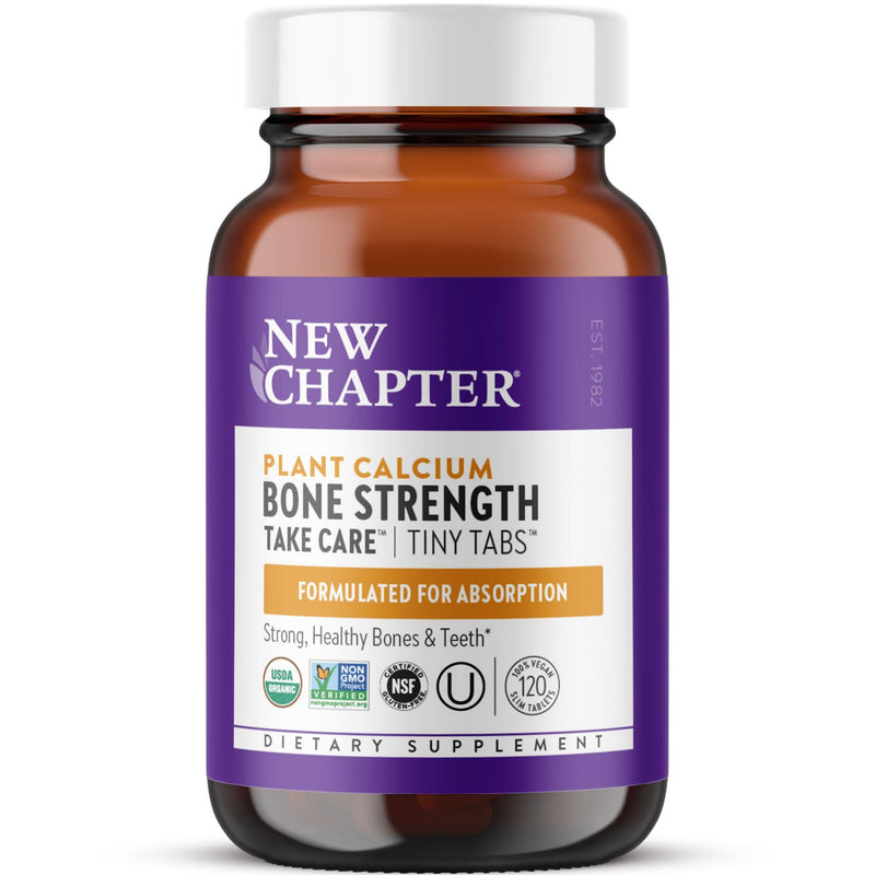 New Chapter Bone Strength Tiny Tabs Organic Calcium, 120 Tiny Tabs | Plant-Based USDA Organic Calcium with Magnesium, Vitamin D3+K2 for Bone Health, Joint Mobility and Heart Support Unflavored 120 Count (Pack of 1)
