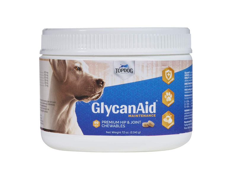 GlycanAid Maintenance Joint Nutrition for Dogs (60 Chewable Tablets), Made in USA-USA Ingredients: Glucosamine HCL, Chondroitin Sulfate, MSM, Vitamin C 60 Count - PawsPlanet Australia