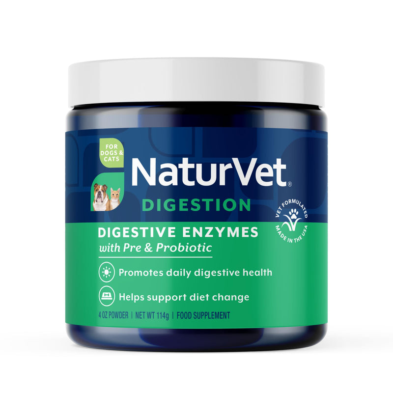 NaturVet – Digestive Enzymes for Dogs - Plus Probiotics & Prebiotics | Helps Support Diet Change & A Healthy Digestive Tract | for Dogs & Cats | 4 oz Powder 4 Ounce